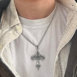 Silver cross pendant necklace goth